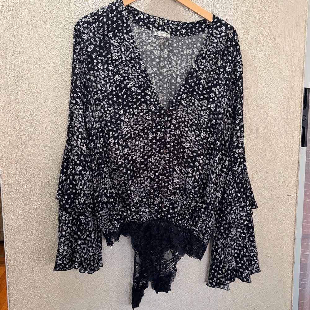 Free People Ditsy Floral Bodysuit Boho Festival Size Medium - Picture 4 of 9